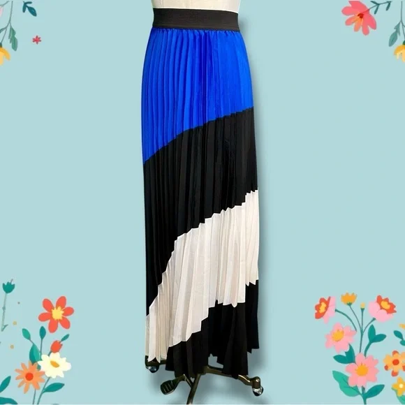 NWT Lane Bryant Blue, Black & White Colorblock Pleated Maxi Skirt Size 26/28 - Picture 9 of 14